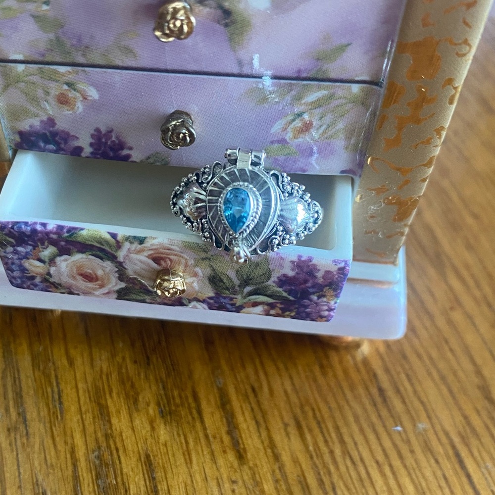 Blue Topaz Pill/Poison Ring. Natural Gemstone